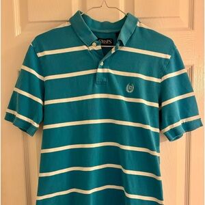 Chaps, size small, blue and white striped polo shirt